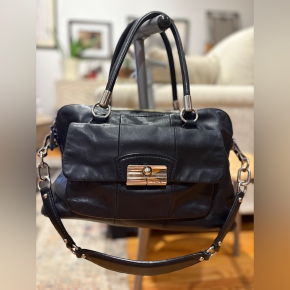 Coach Handbags - Coach Kristin Double Zip Black Leather Satchel with Detachable Shoulder Strap